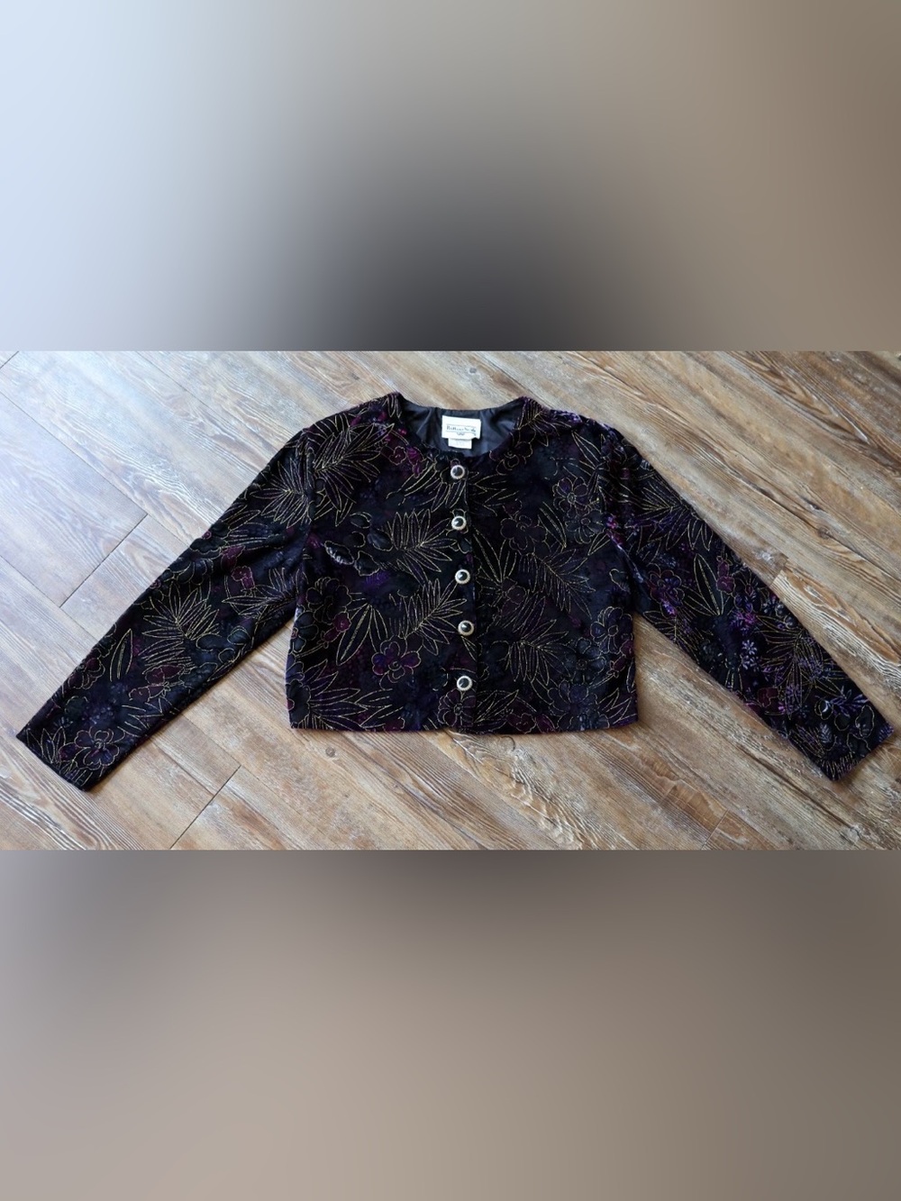 Vintage Made in USA Brittany Nicole Floral Burnout Velvet Cropped Jacket Women M